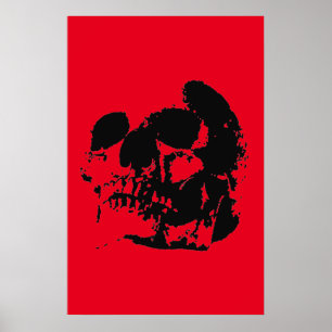 Skull Poster Print - Schwarz & Rot Pop Kunst