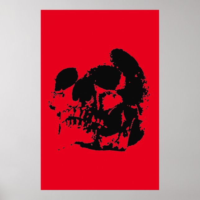 Skull Poster Print - Schwarz & Rot Pop Kunst (Vorne)
