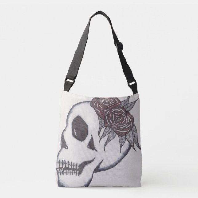 Skull Print Cross Body Bag oder Totbeutel  Tragetaschen Mit Langen Trägern (Vorderseite)