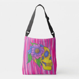 Skull Print Crossbody Bag Or Tote Pink and Yellow Tragetaschen Mit Langen Trägern