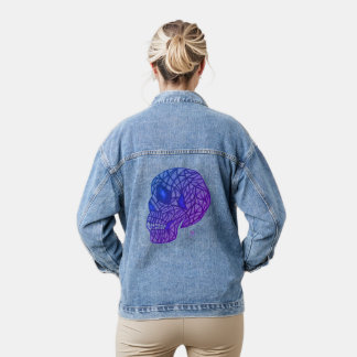 Skull Print Denim Jacket In Purples and Blues Jeansjacke