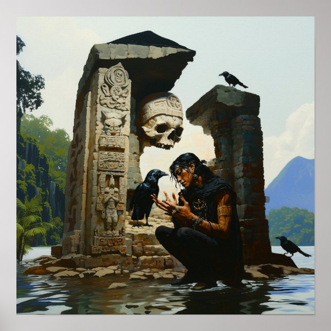 Skull Raven Sepulcher Witchy AI Art Matte Value Poster (Vorne)