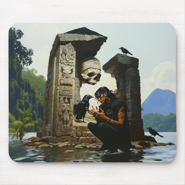 Skull Raven Sepulcher Witchy Dark Occult Kunst Mousepad (Vorne)