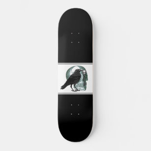 Skull Raven Skeleton Key Black Skateboard