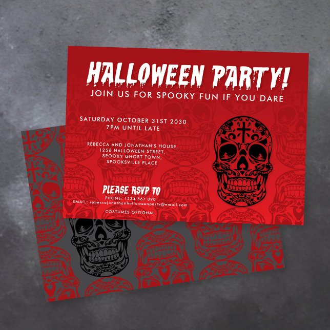 Skull Red Black Halloween-Party Einladung (Von Creator hochgeladen)