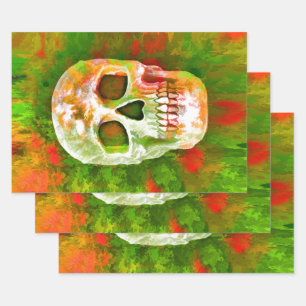 Skull Red Green Colorful Einzigartiger Abstrakter Geschenkpapier Set
