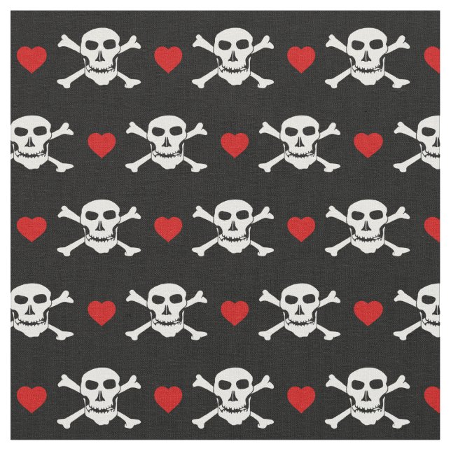 Skull & Red Heart Fabric - Piraten/Bootsmode Stoff (Nahaufnahme)
