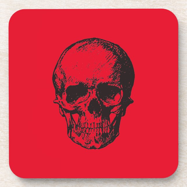 Skull Red Pop Art Getränkeuntersetzer (Vorderseite)