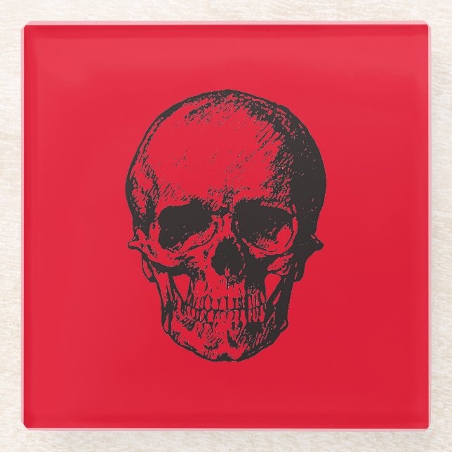 Skull Red Pop Art Glasuntersetzer (Vorderseite)