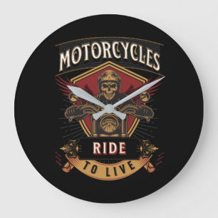 Skull Ride Motorcycles, Ride To Live Große Wanduhr