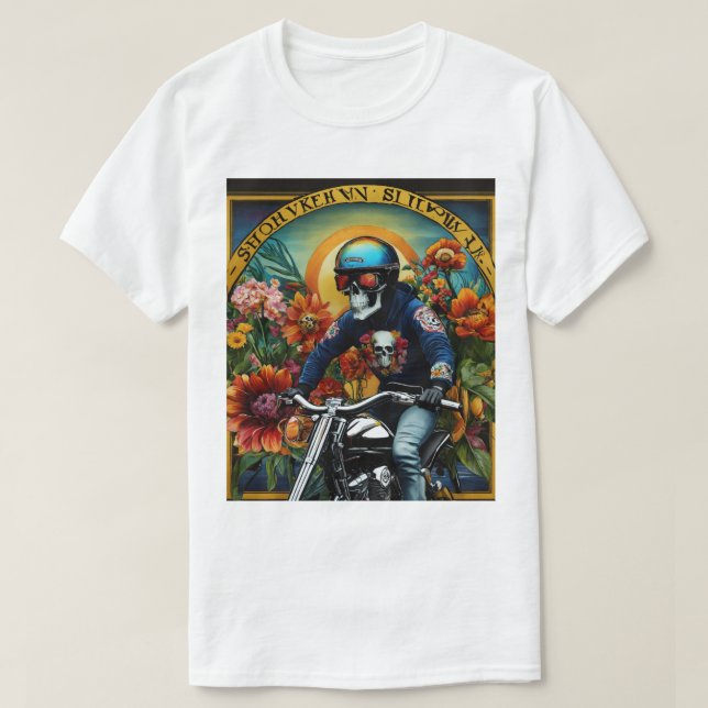 "Skull Rider: Eine kühne Fahrt durch lebendige Blü T-Shirt (Design vorne)