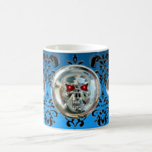 SKULL RIDERS AQUA BLUE BLACK DAMASK KAFFEETASSE