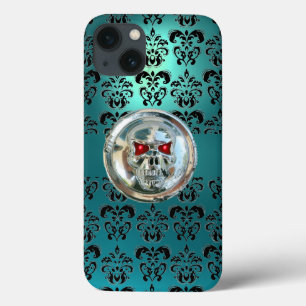 SKULL RIDERS AQUAMARIN TURQUOISE BLUE DAMASK Rot iPhone 13 Hülle