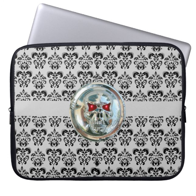 SKULL RIDERS DAMASK grau schwarz Laptopschutzhülle (Vorderseite)