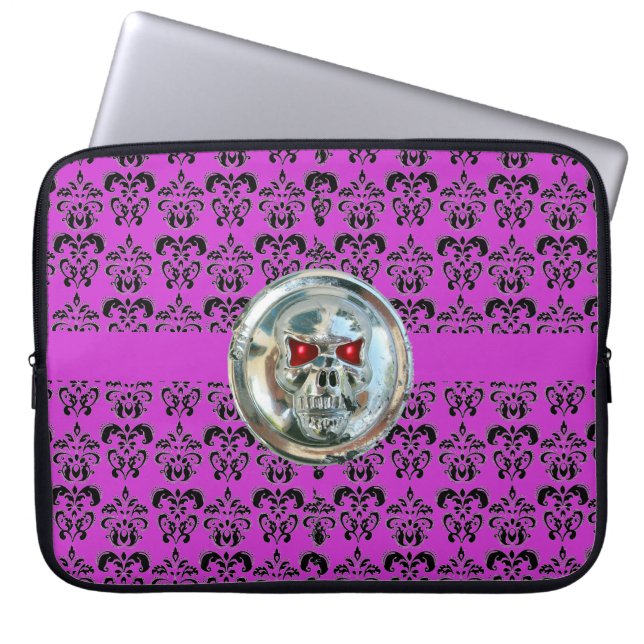 SKULL RIDERS DAMASK lila schwarz Laptopschutzhülle (Vorderseite)