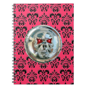 SKULL RIDERS DAMASK Schwarz-weiß rosa Notizblock