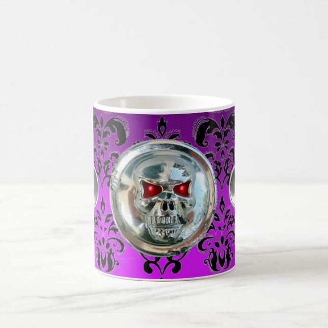 SKULL RIDERS LILA VIOLET BLACK DAMASK , Amethyst Kaffeetasse (Mittel)