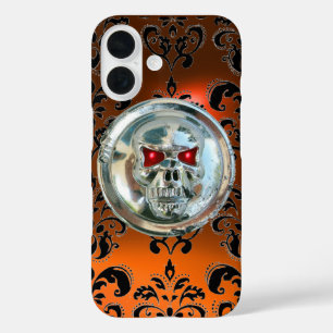 SKULL RIDERS ORANGE BLACK DAMASK GEM Agate iPhone 16 Hülle
