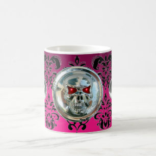 SKULL RIDERS PINK FUCHSIA BLACK DAMASK KAFFEETASSE