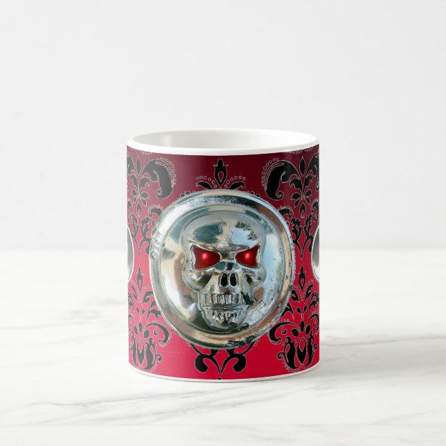SKULL RIDERS RED BURGUNDY BLACK DAMASK , Ruby Kaffeetasse (Mittel)