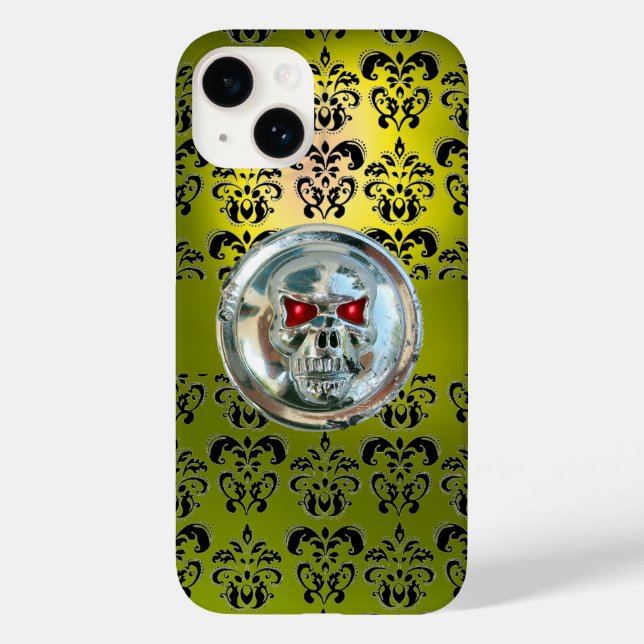 SKULL RIDERS YELLOW BLACK DAMASK Case-Mate iPhone HÜLLE (Rückseite)