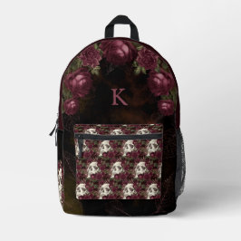 Skull-Rose Burgundy Black Pattern Personalisiert Bedruckter Rucksack