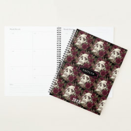 Skull-Rose Burgundy Black Pattern Personalisiert Planer