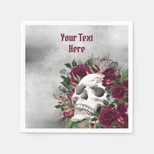 Skull Rose Burgundy Burgundy Gray Personalisiert Serviette