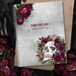 Skull Rose Burgundy Gray Grunge Personalisiert Notizbuch