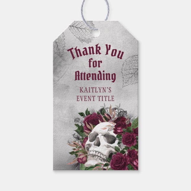 Skull Rose Burgundy Maroon Gray Personalisiert Geschenkanhänger (Vorderseite)