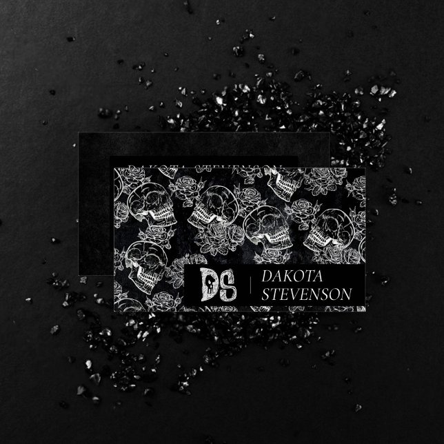 Skull Rose Chalk | Funky Gothic Grunge Monogram Visitenkarte (Von Creator hochgeladen)