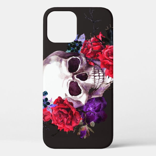 Skull & Rose: Dunkle Flora Wasserfarbe. Case-Mate iPhone Hülle (Rückseite)