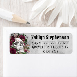 Skull Rose Gothic Burgundy Maroon Grau Label