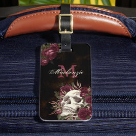 Skull-Rose Monogramm Name Burgundy Grunge Dunkel Gepäckanhänger
