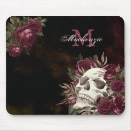 Skull-Rose Monogramm Name Burgundy Grunge Dunkel Mousepad