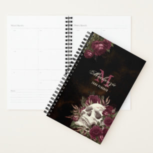 Skull-Rose Monogramm Name Burgundy Grunge Dunkel n Planer