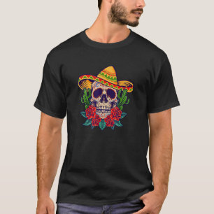 Skull Rose Sombrero mexikanischen Toten Tag Dia de T-Shirt
