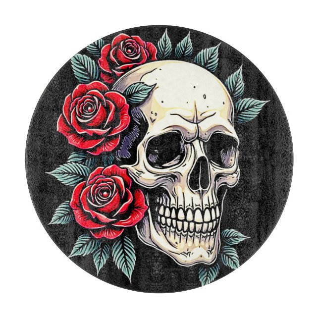 Skull Rose Tattoo Art Schneidebrett (Vorderseite)
