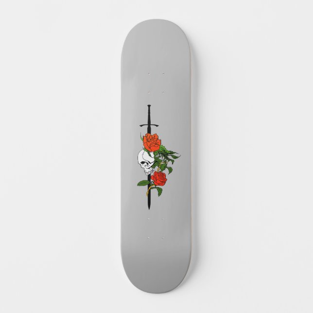Skull-Rose und Schwert-Skateboard-Deck Skateboard (Vorderseite)