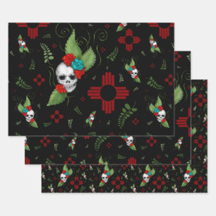 Skull Rose Zia Sun Greenerity Black New Mexico Geschenkpapier Set