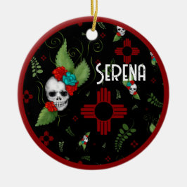 Skull Rose Zia Sun Greenerity Black New Mexico Keramik Ornament