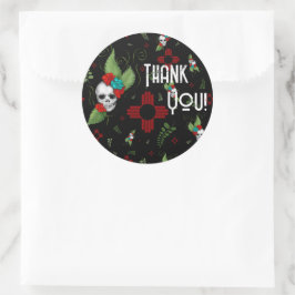 Skull Rose Zia Sun Greenerity Black New Mexico Runder Aufkleber