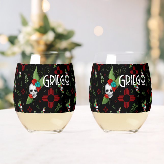 Skull Rose Zia Sun Greenerity Black New Mexico Weinglas Ohne Stiel (Insitu (Hochzeit))
