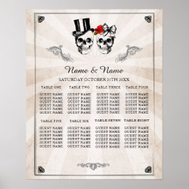 Skull Rote Rose 8 Tischplan Hochzeitsplakat Poster