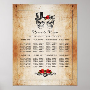 Skull Rote Rose Plan Hochzeitplakat 8 Sitzplätze Poster
