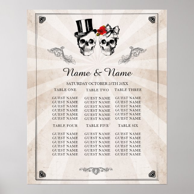 Skull Rote Rose Plan Hochzeitsposter Sitzplätze Poster (Vorne)
