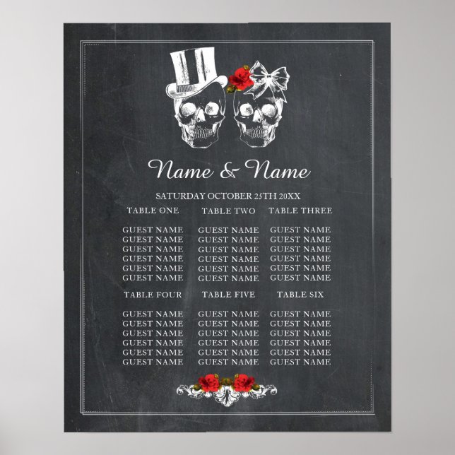 Skull Rote Rose Plan Hochzeitsposter Sitzplätze Poster (Vorne)
