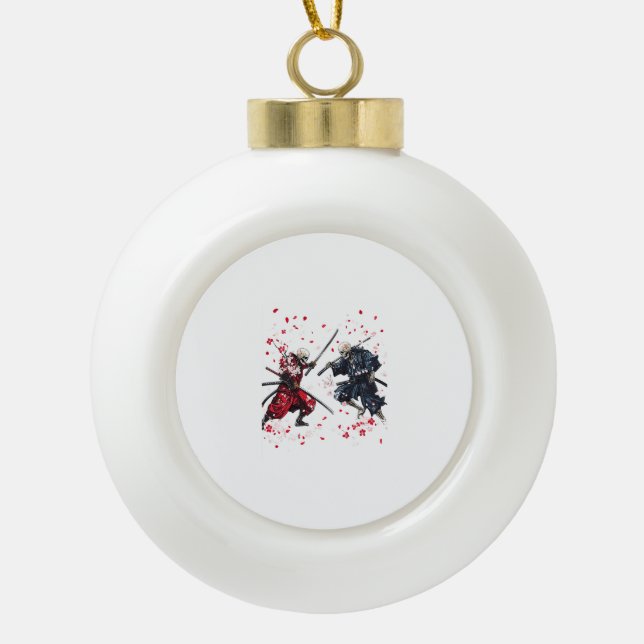 Skull Samurai Duel Keramik Kugel-Ornament (Vorderseite)