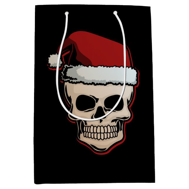 Skull Santa Claus Head Funny Xmas Weihnachtsgesche Mittlere Geschenktüte (Vorderseite)