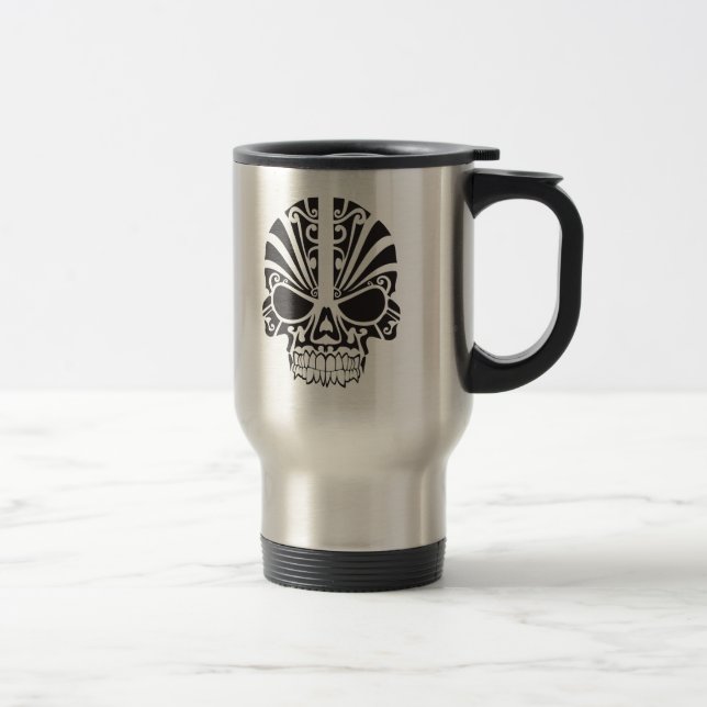 Skull schwarz dekoratives Grafikdesign Reisebecher (Rechts)